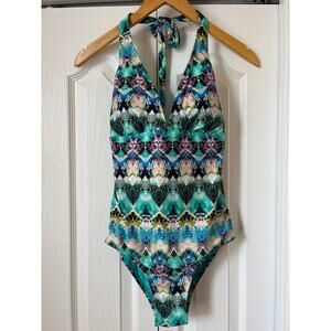 LAUNDRY BY SHELLI SEGAL Geometric Halter One Piece Swim